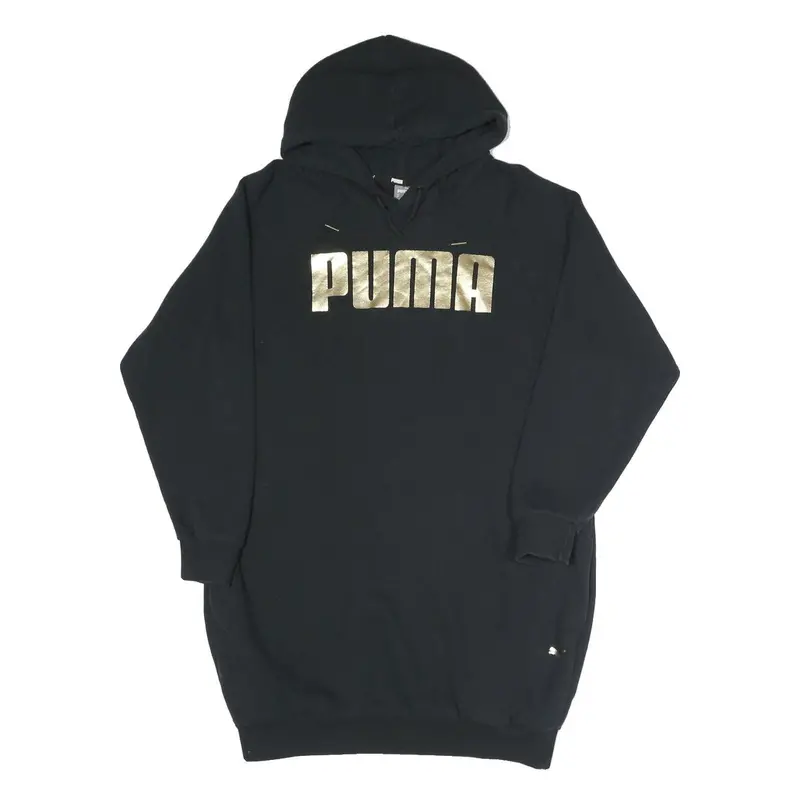 Puma Womens Black Gold Hoodie Dress Cotton Blend Long Sleeve Xs Casual Sweatwear 1
