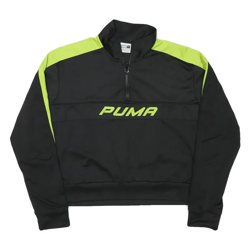 Puma Womens Black & Green Sweatshirt Pullover L Half Zip Sports Activewear 1