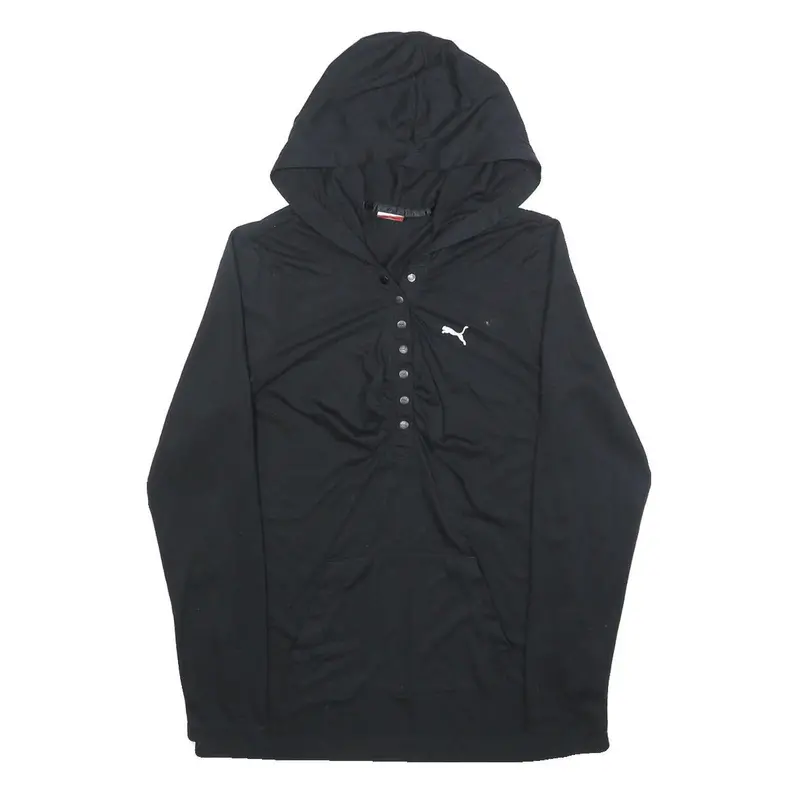 Puma Womens Black Hooded Pullover Hoodie Uk 14 Button Front Logo 1