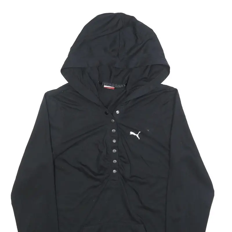 Puma Womens Black Hooded Pullover Hoodie Uk 14 Button Front Logo 2