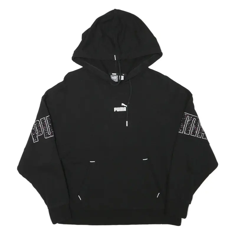 Puma Womens Black Hoodie M Logo Graphic Cotton Blend Casual Pullover 1