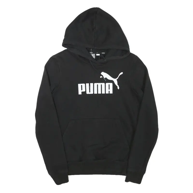 Puma Womens Black Hoodie S Cotton Blend Pullover Logo Sweatshirt 1