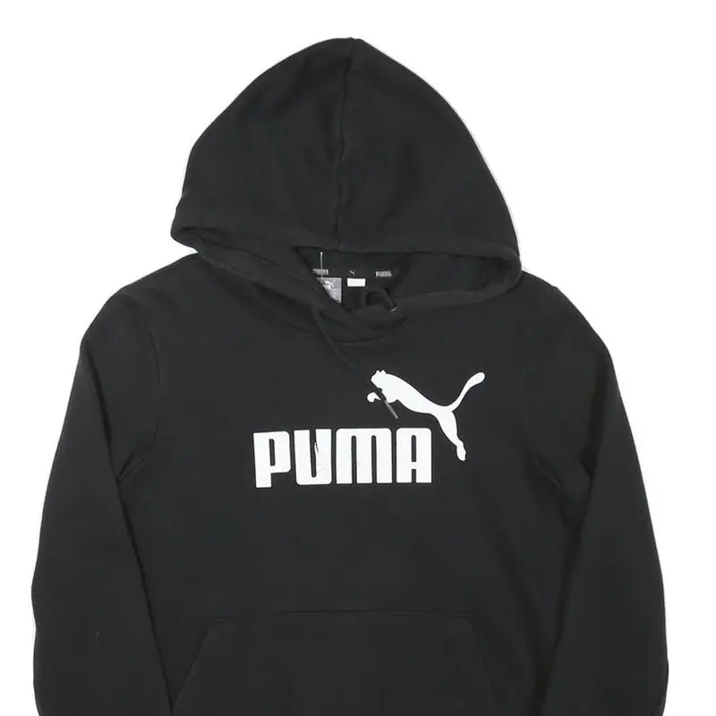 Puma Womens Black Hoodie S Cotton Blend Pullover Logo Sweatshirt 2
