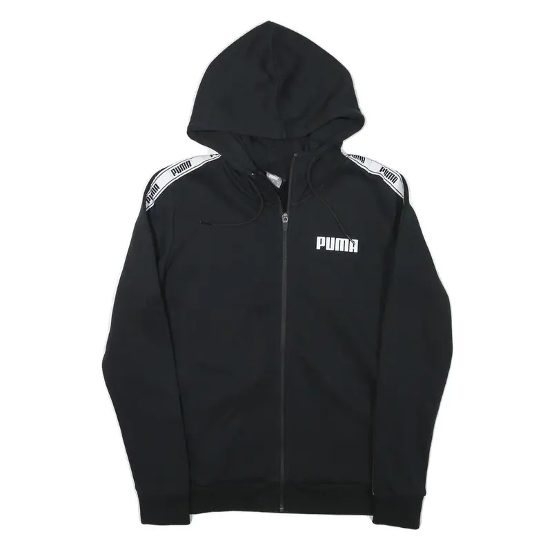 Puma Womens Black Hoodie S Full Zip Zip Up Logo Tape Sleeve 1