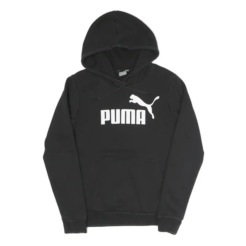 Puma Womens Black Hoodie Uk 6 Cotton Blend Pullover Logo Sweatshirt 1