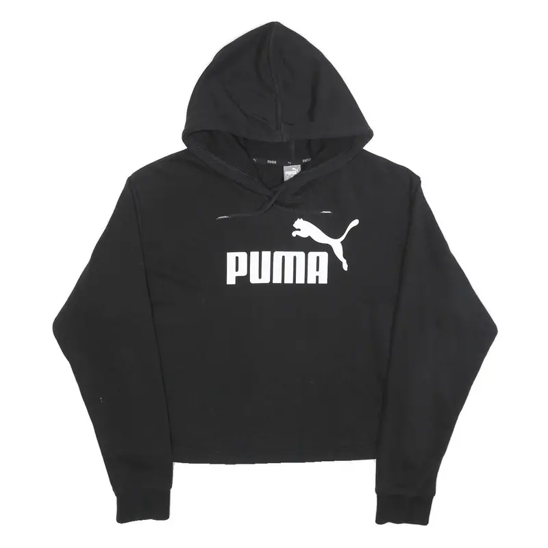 Puma Womens Black Hoodie Xs Cotton Blend Pullover Logo Print 1