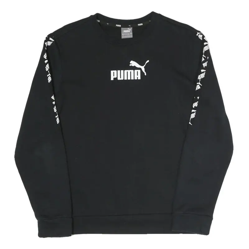 Puma Womens Black Logo Detail Crew Neck Sweatshirt S Cotton Blend Sportswear 1