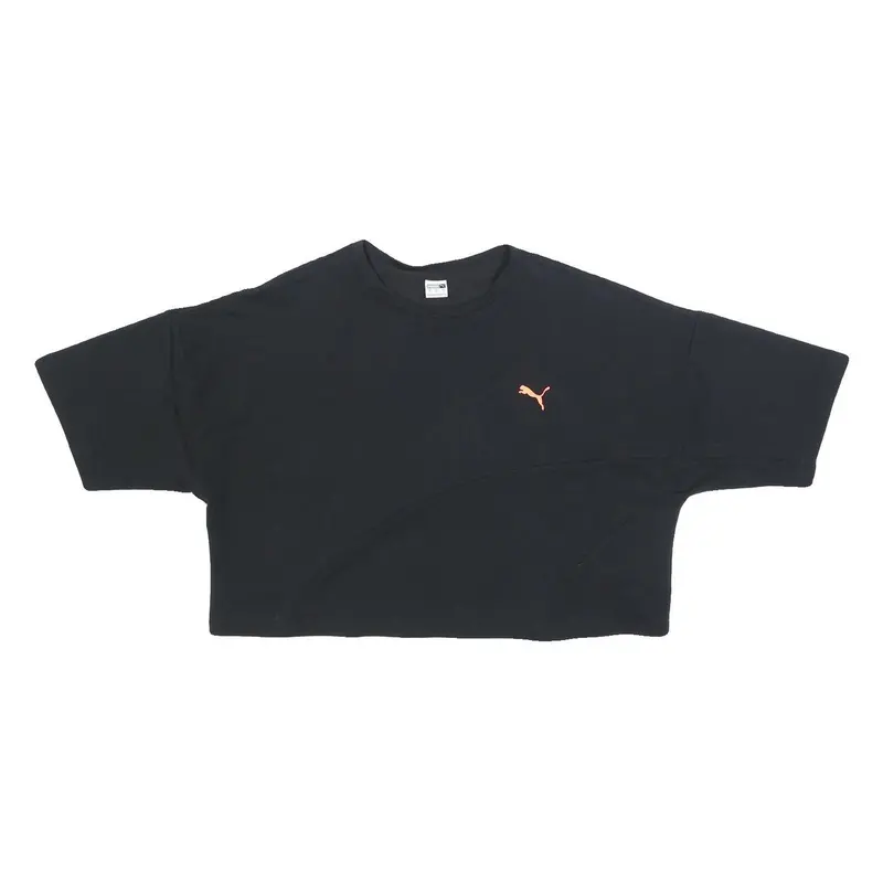Puma Womens Black & Orange Graphic T-Shirt L Short Sleeve Crew Neck Crop Top 1
