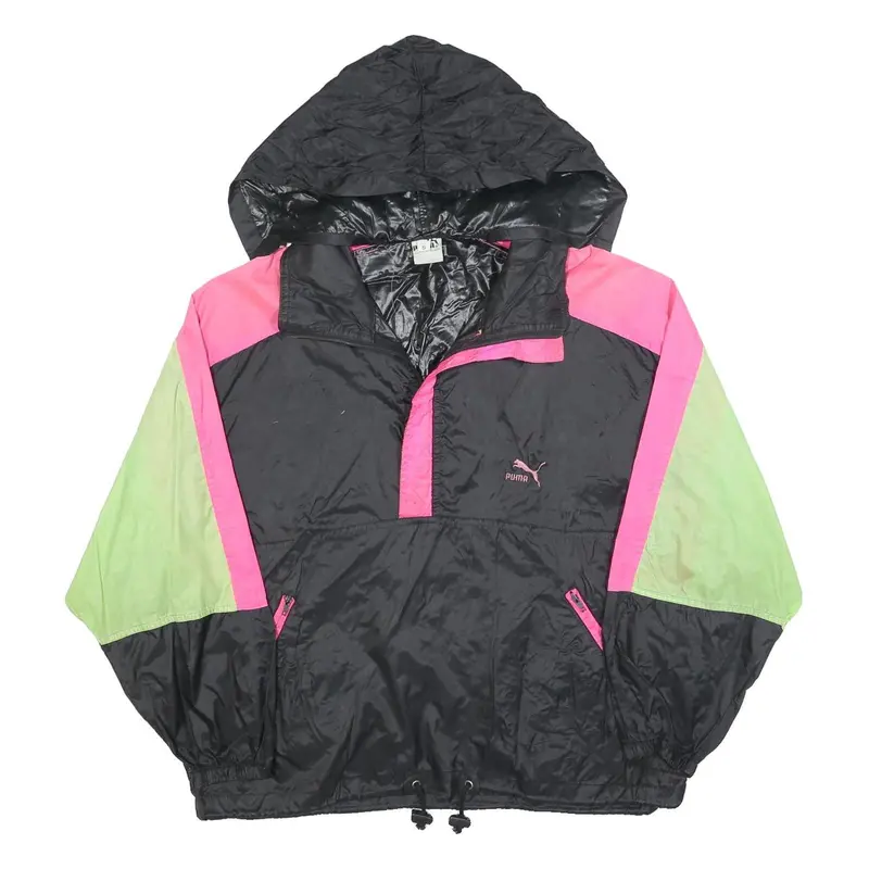 Puma Womens Black & Pink & Green Hooded Jacket S Polyester Colourblock Zip 1