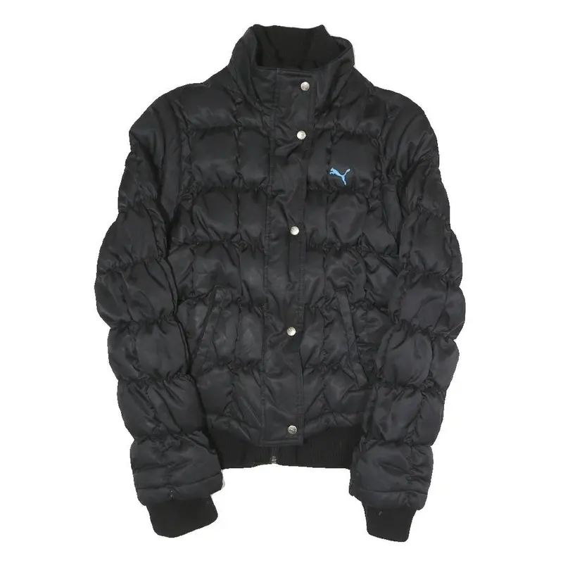 Puma Womens Black Quilted Jacket S Polyester Blend Zip Casual Sportswear 1