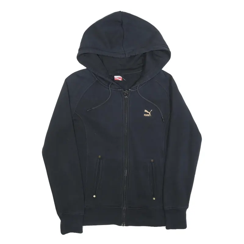 Puma Womens Black Zip Hoodie M Cotton Blend Casual Lightweight Sweatshirt 1
