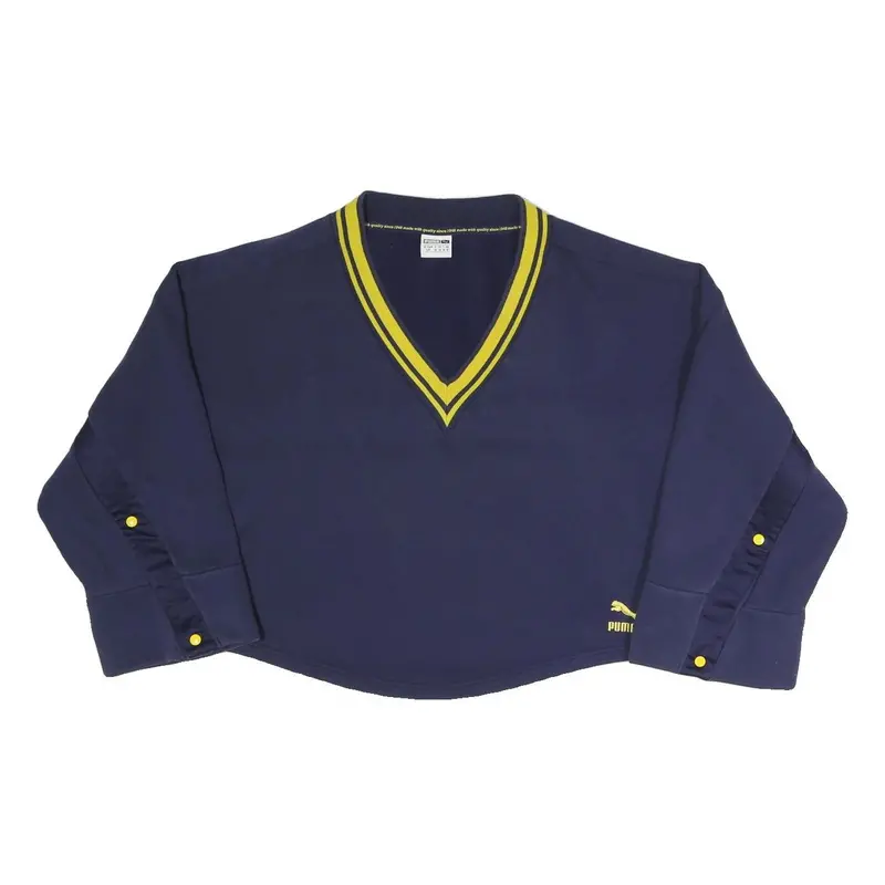 Puma Womens Blue & Yellow V-Neck Uk 10 Cotton Blend Sweatshirt Long Sleeve 1