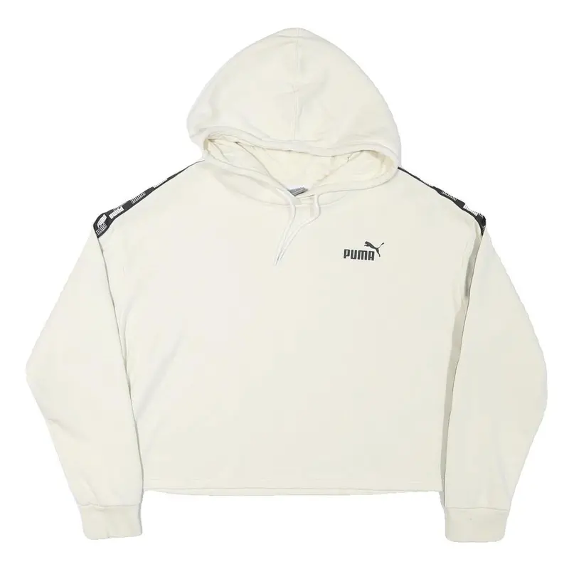 Puma Womens Cream Hoodie M Cotton Blend Crop Top Sport Casual 1