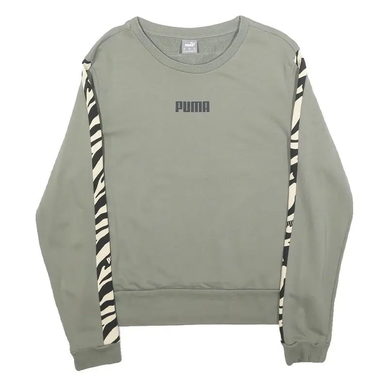 Puma Womens Green Crew Neck M Sweatshirt Cotton Blend Zebra Print Stripe 1