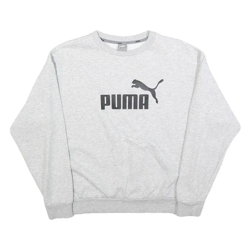 Puma Womens Grey Cotton Blend Crew Neck M Sweatshirt Logo Print Pullover 1