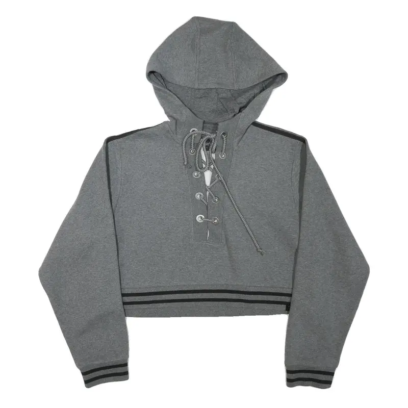 Puma Womens Grey Crop Hoodie L Lace Up Drawstring Athletic 1