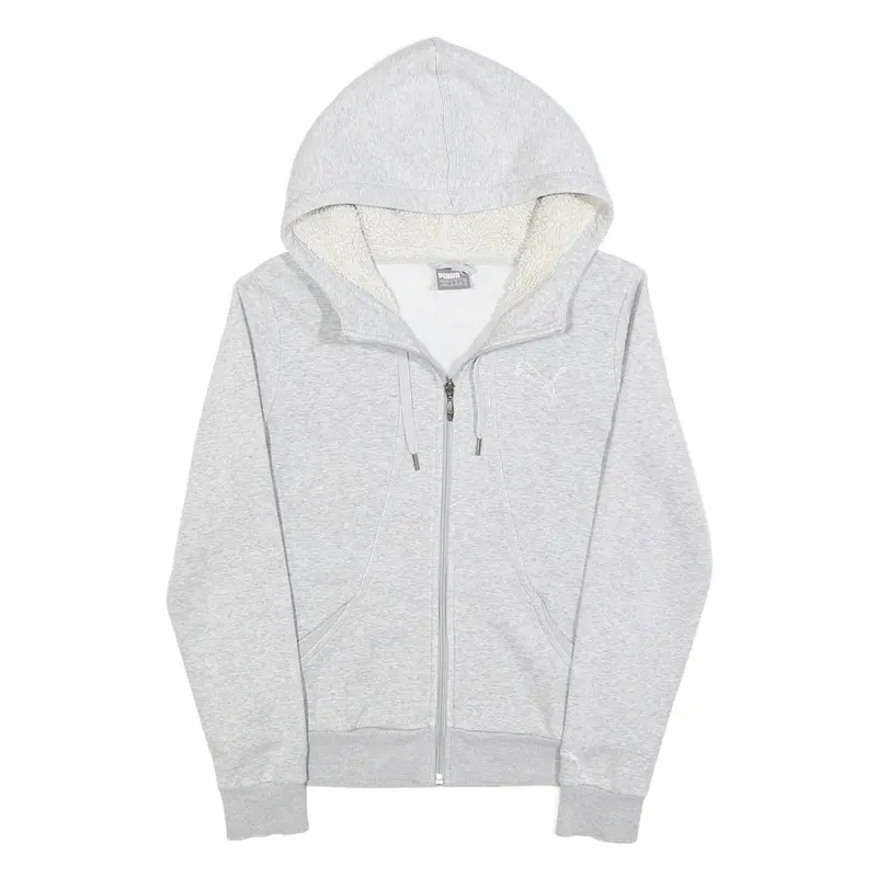 Puma Womens Grey Hoodie Uk 12 Cotton Blend Full Zip Sherpa Lined Sweatshirt 1