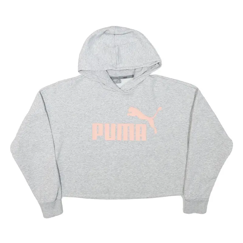 Puma Womens Grey Hoodie Xs Cropped Cotton Blend Pullover Lightweight 1