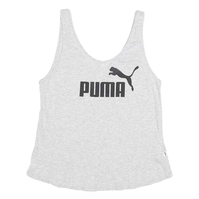 Puma Womens Grey Sleeveless Top Scoop Neck Logo Uk 8 Cotton Blend Casual 1