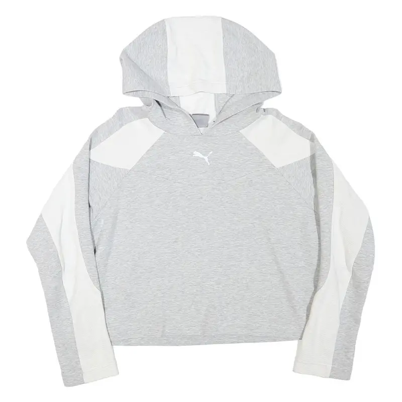 Puma Womens Grey & White Hoodie M Cotton Blend Pullover Casual Sportswear 1