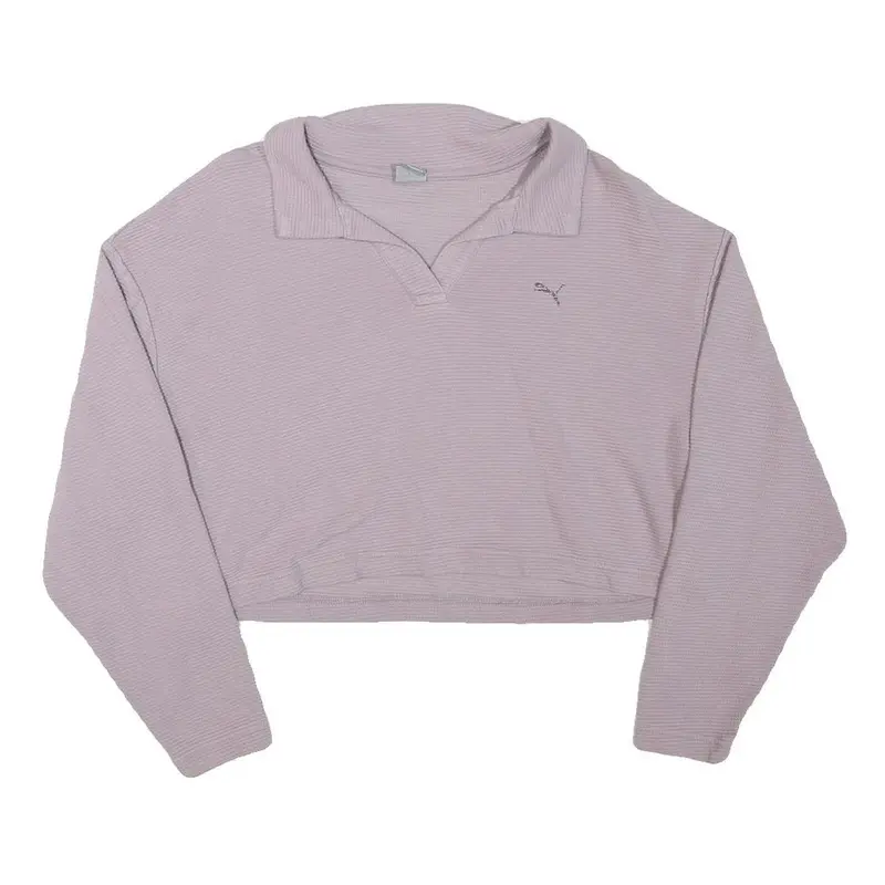 Puma Womens Lilac Plain Cotton Pullover Crew Neck Jumper M Casual Cropped 1