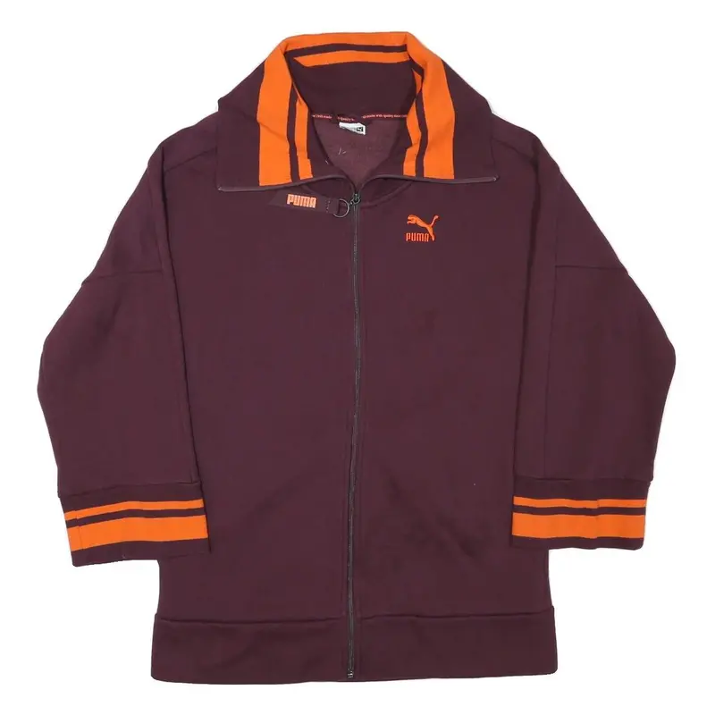 Puma Womens Maroon & Orange Zip Jacket L Cotton Blend Plain Sporty Casual 1