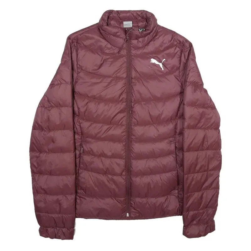 Puma Womens Maroon Quilted Jacket L Woven Classic Fit Zip Closure Lightweight 1