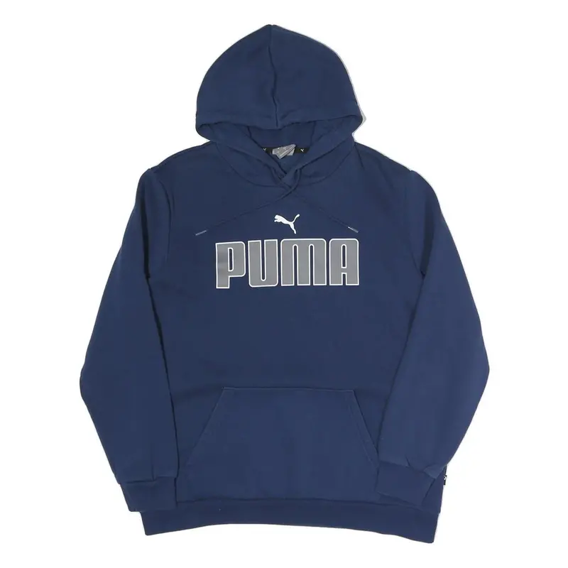 Puma Womens Navy Blue Hoodie L Cotton Blend Pullover Casual Sports Sweatshirt 1