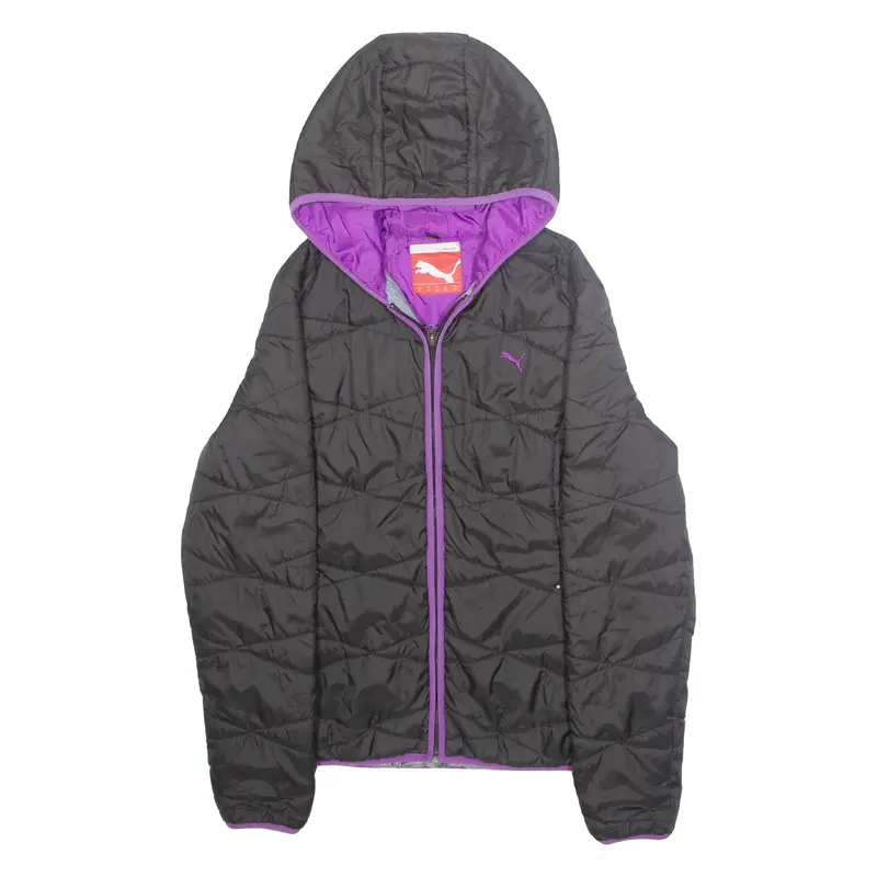 Puma Womens Quilted Jacket Black Hooded Diamond S 1