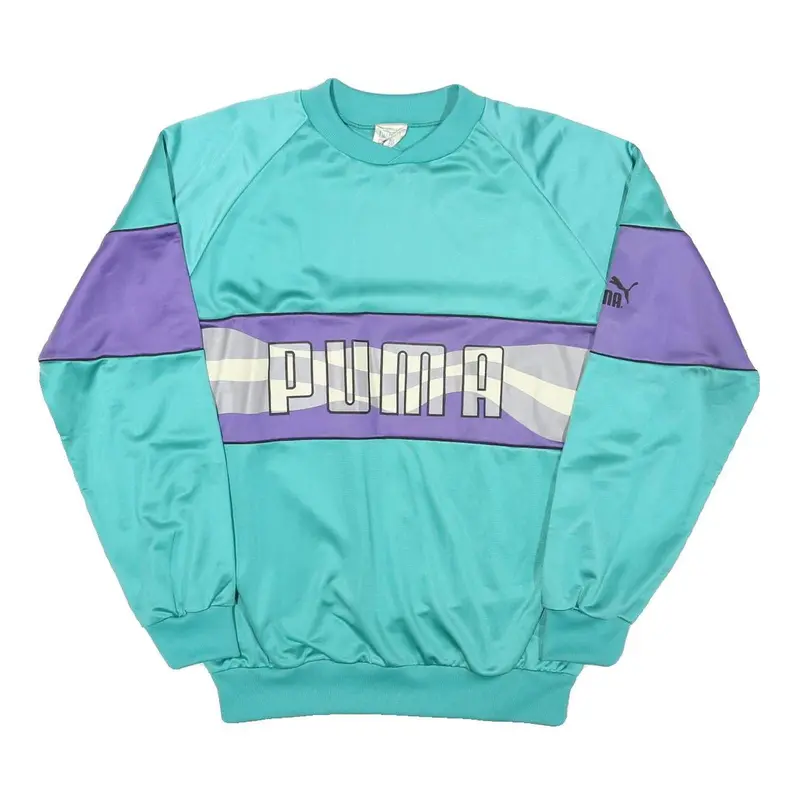 Puma Womens Turquoise & Purple Sweatshirt Crew Neck L Retro Logo 1
