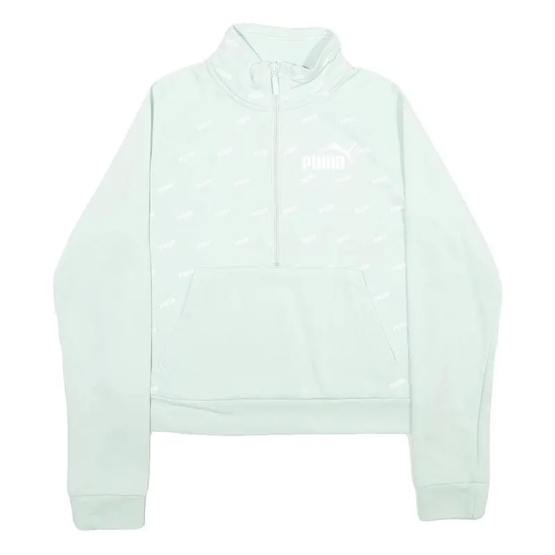 Puma Womens White 1/4 Zip S Cotton Blend Sweatshirt Pullover Casual Activewear 1