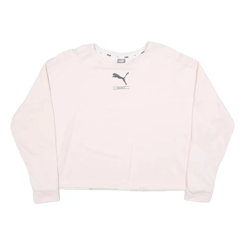 Puma Womens White Crew Neck Sweatshirt S Cotton Blend Lightweight Pullover 1