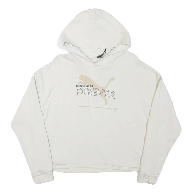 Puma Womens White Forever Hoodie M Cotton Blend Casual Pullover Sweatshirt 1