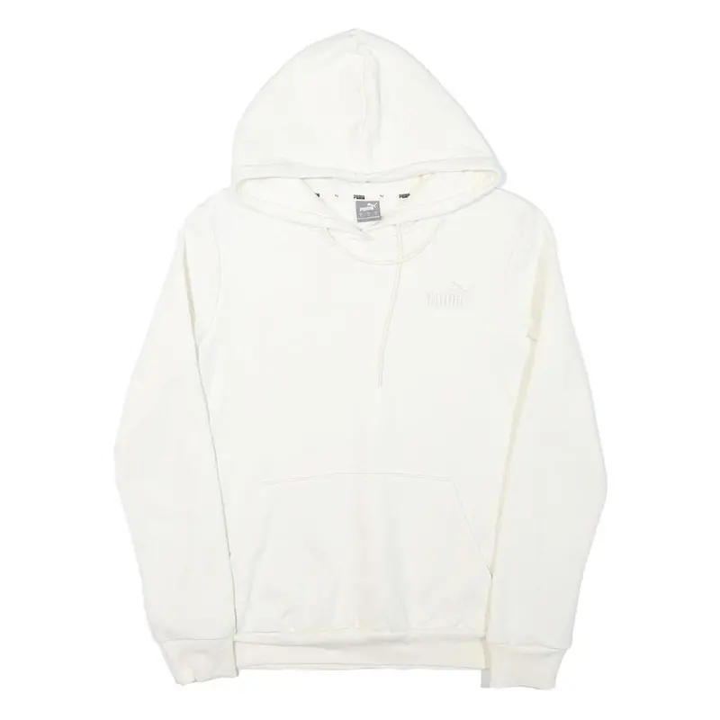 Puma Womens White Hoodie S Cotton Blend Pullover Drawstring Pocket 1