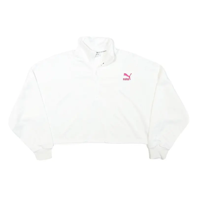 Puma Womens White Pullover Sweatshirt M Cropped Quarter Zip Logo Sport 1