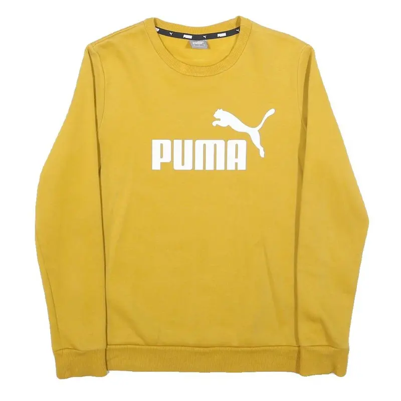 Puma Womens Yellow Crew Neck Xs Logo Print Pullover Casual Cotton Blend 1