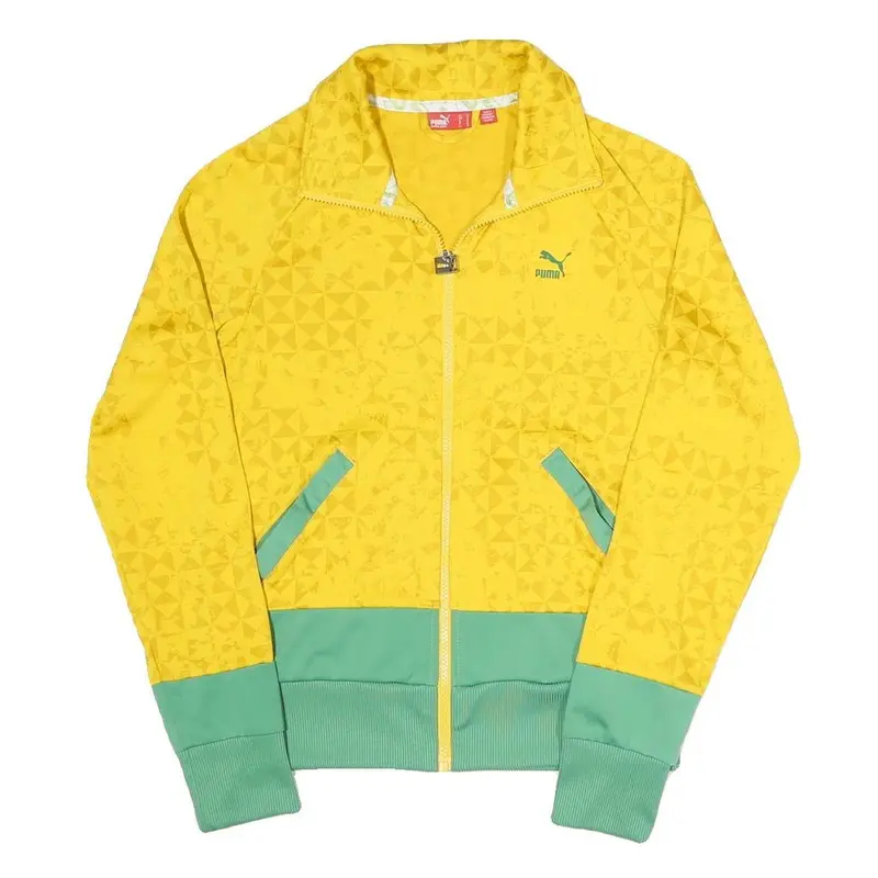 Puma Womens Yellow & Green Polyester Blend Track Jacket Uk 12 Zip Plain 1