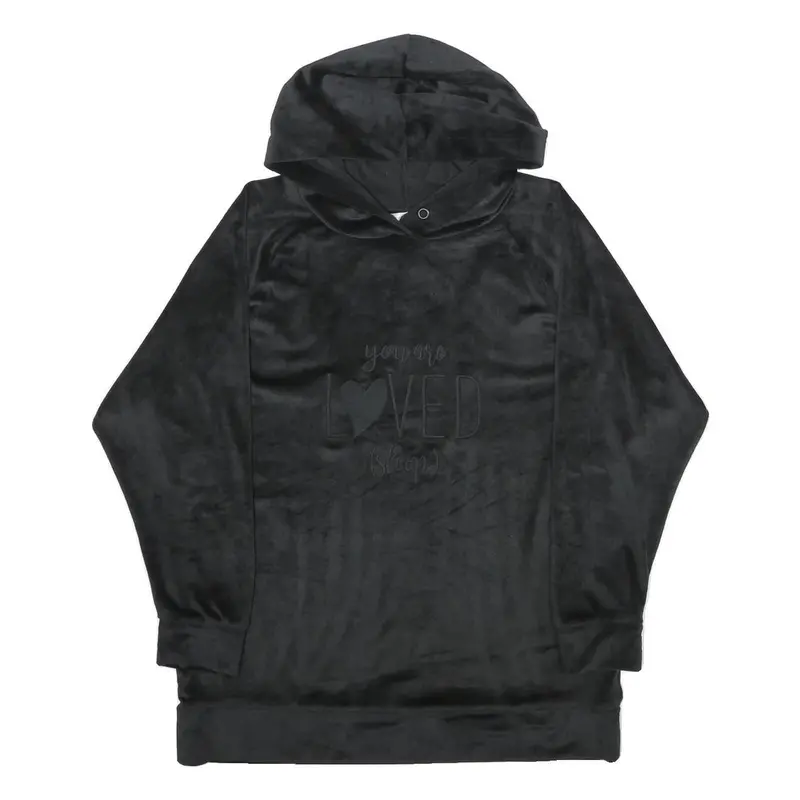 Pure Secret Womens Black Velvet Hoodie Xs Soft Plush Pullover Casual Top 1