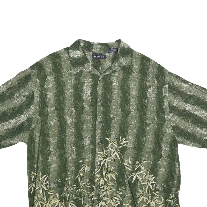 Puritan Mens Green Rayon Casual Shirt Xl Relaxed Fit Short Sleeve Painted Bamboo 2