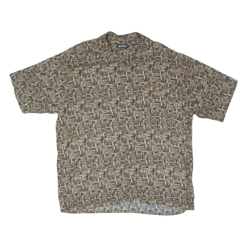Puritan Mens Shirt Brown Crazy Pattern Short Sleeve L 1