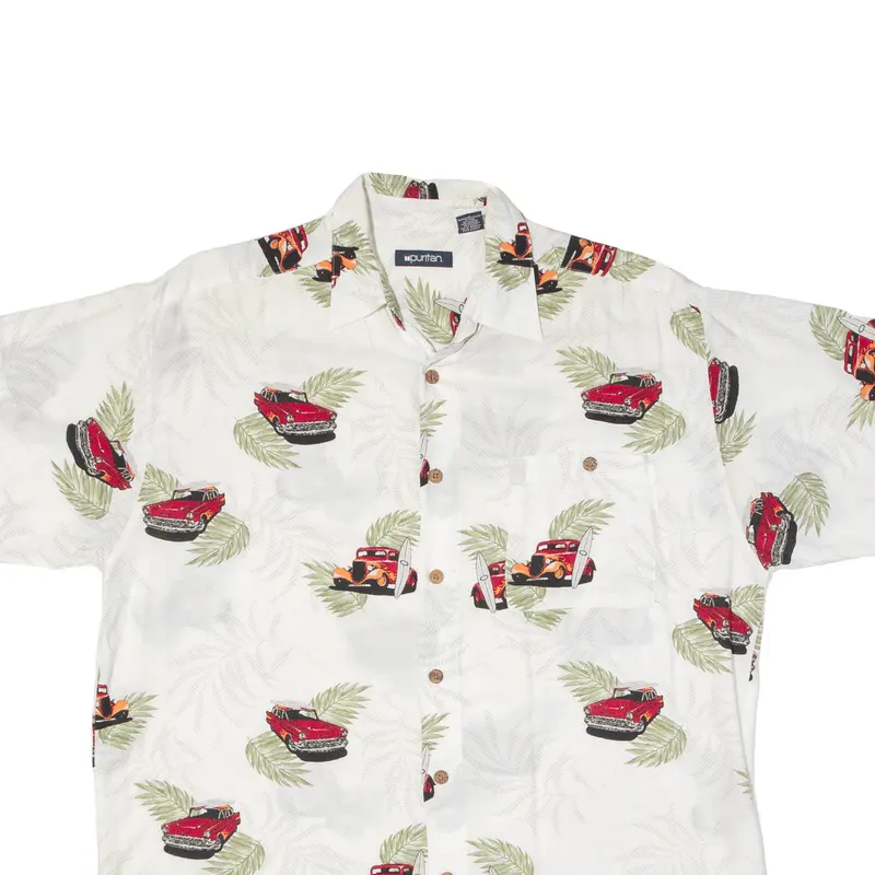 Puritan Mens Shirt White Crazy Pattern L 2