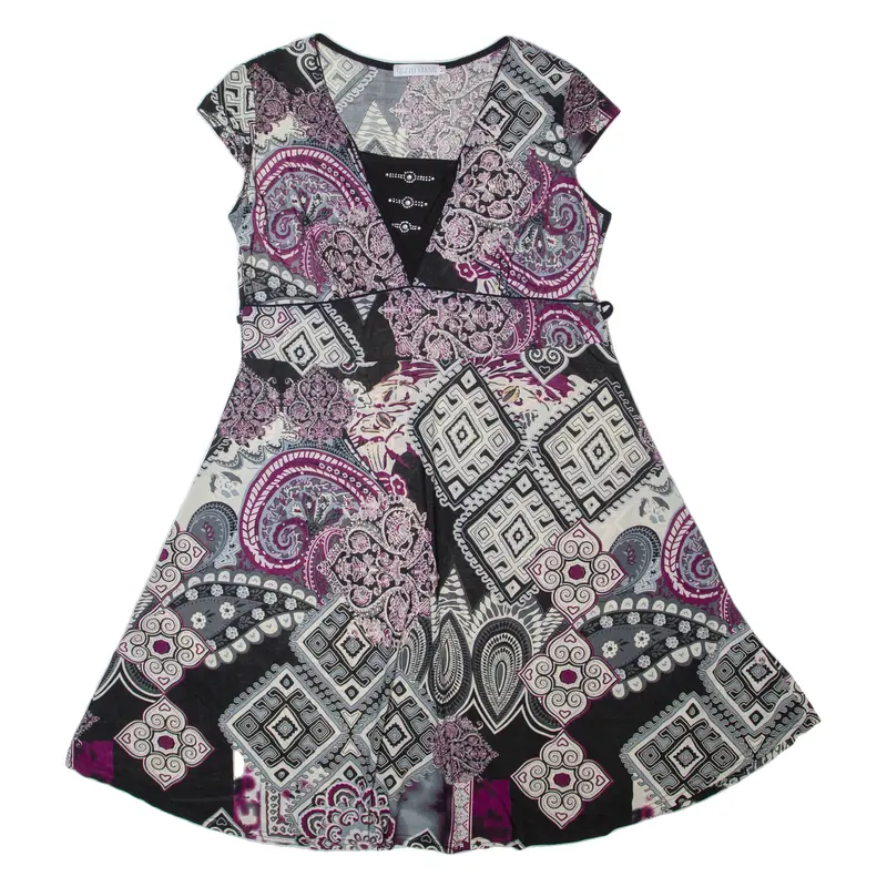Qi Zhixiang Womens Fit & Flare Dress Black Crazy Pattern Sleeveless Midi M 1