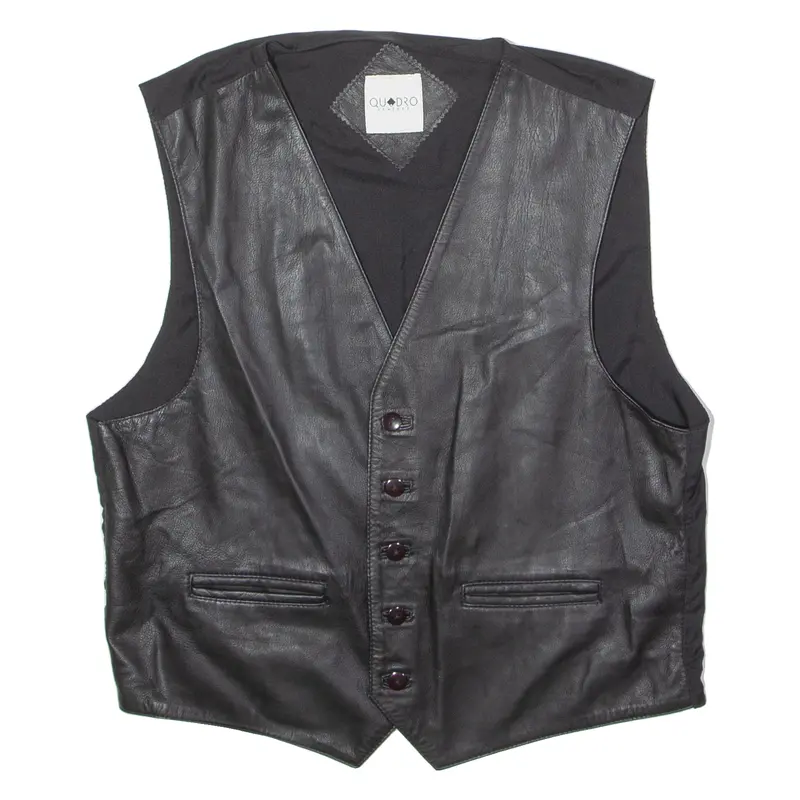 Quadro Mens Waistcoat Black Leather L 1