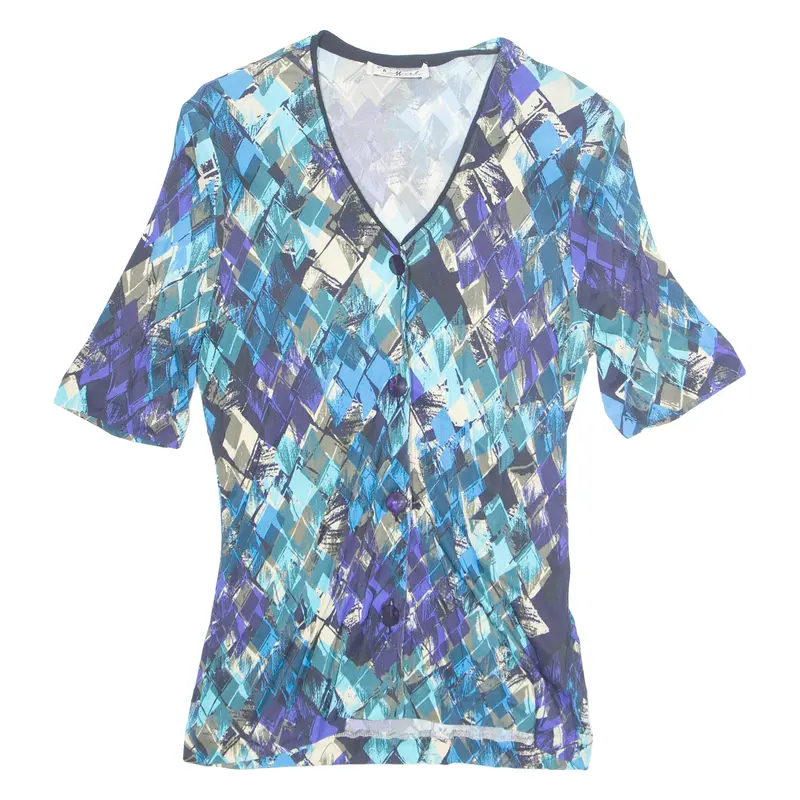 Raffael Womens Printed Blouse Blue V-Neck Viscose Geometric M 1