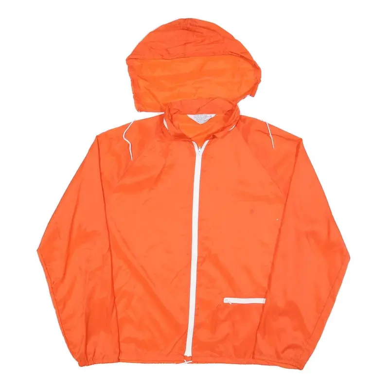 Rainbow Sportswear Mens Orange Nylon Hooded Zip Jacket M Plain Lightweight 1