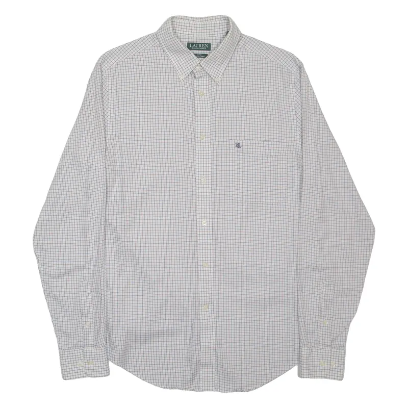 Ralph Lauren Fitted Stretch Mens Shirt White Gingham Long Sleeve S 1