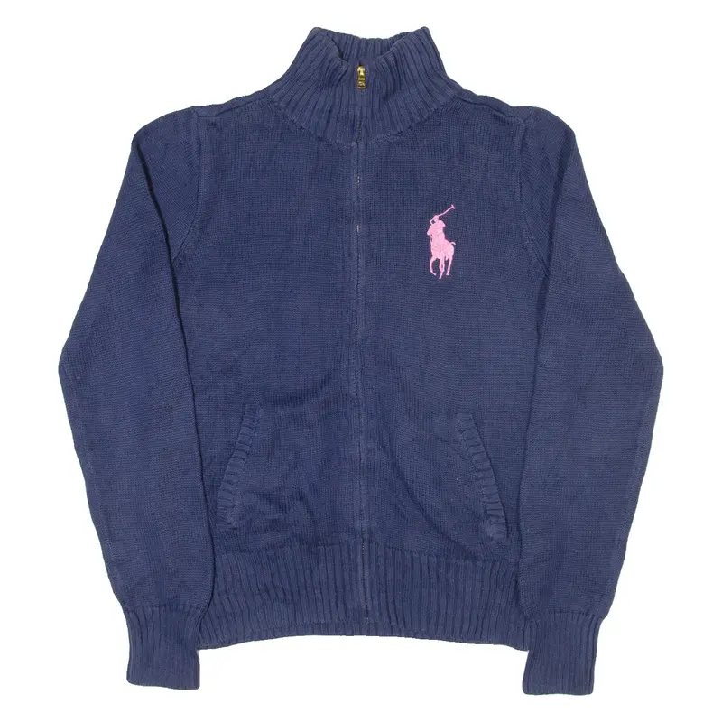 Ralph Lauren Girls Jumper Blue High Neck Tight Knit Xl 1