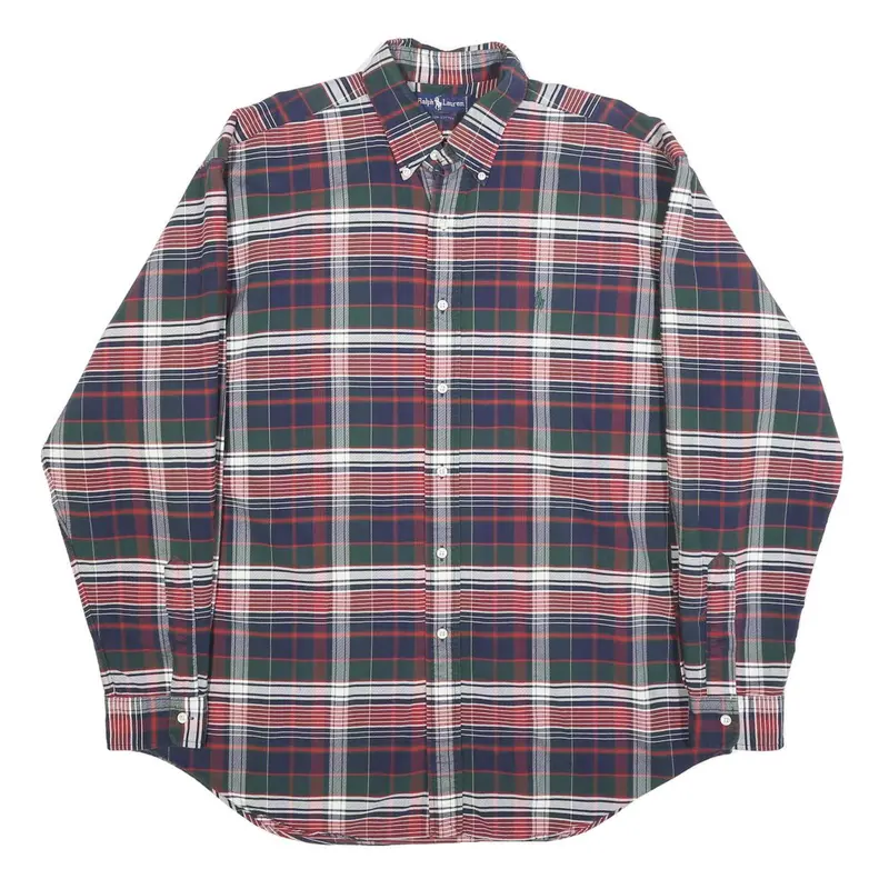 Ralph Lauren Mens Blue Green Red Checked Shirt L Classic Button-Down Cotton 1
