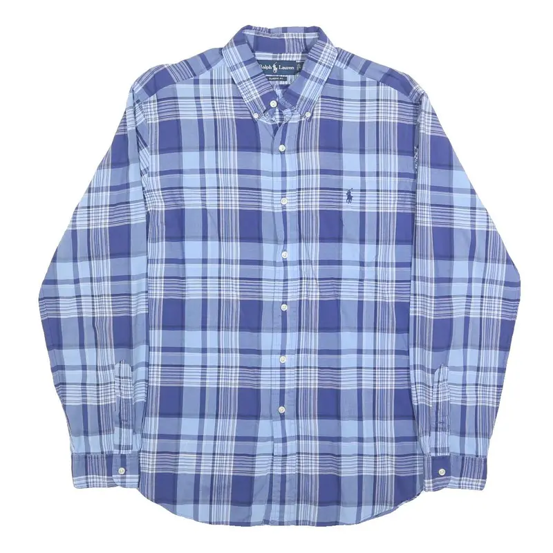 Ralph Lauren Mens Blue & Light Blue Check Shirt L Classic Fit Cotton 1