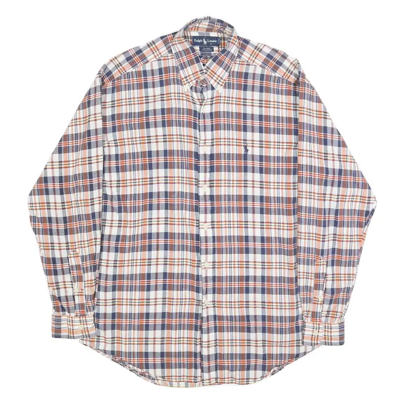 Ralph Lauren Mens Blue & Orange Check Shirt M Classic Cotton Long Sleeve Button 1